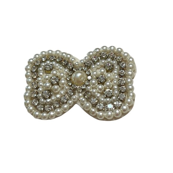 Set Of 2 Faux Pearl Rhinestone Bow Hair Clips Barrettes Girls Dogs Felt Back - Picture 3 of 4